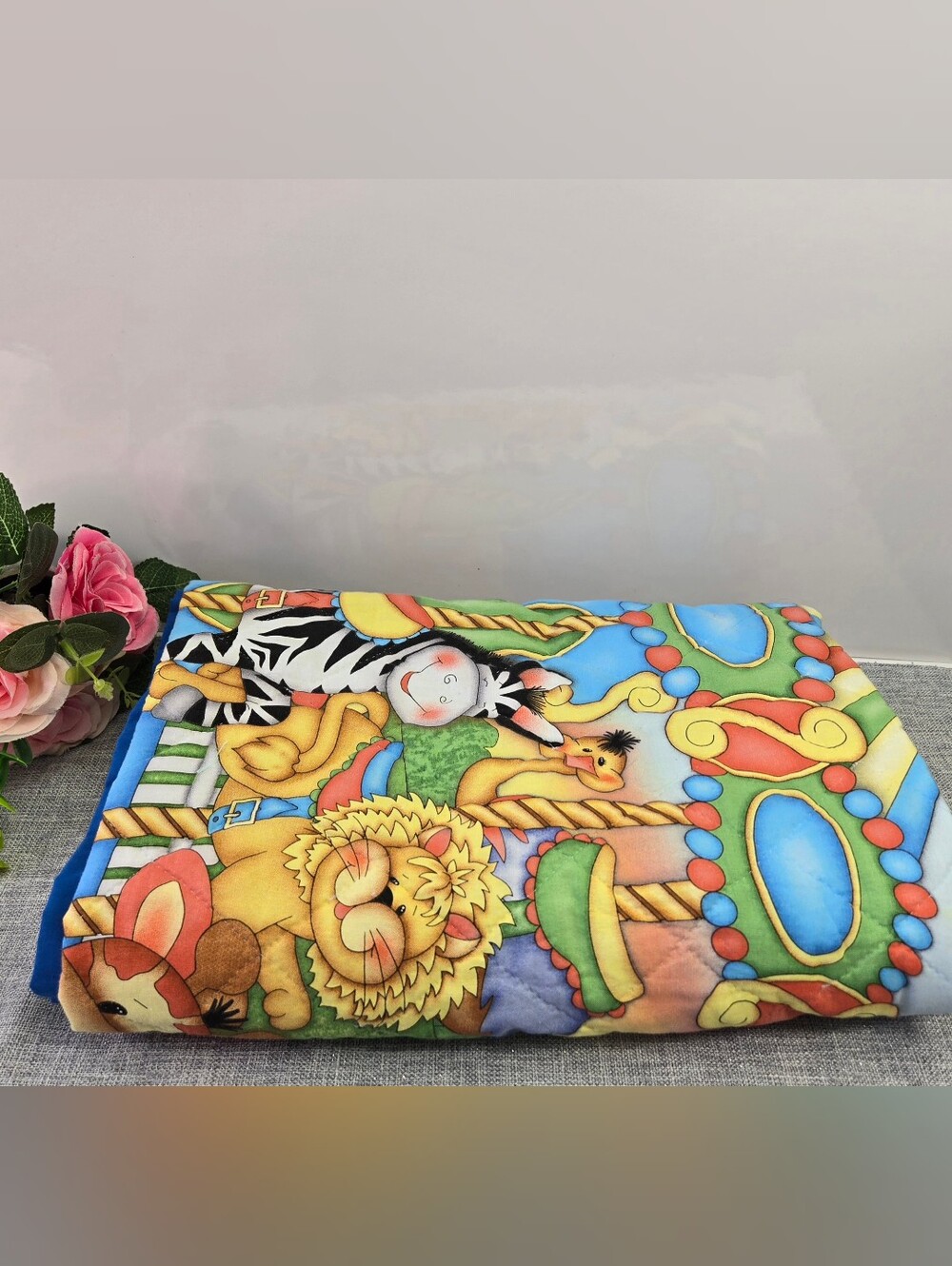 Handmade Baby Crib Quilt Blanket BaZooples Carousel Jungle Animals Vintage Panel